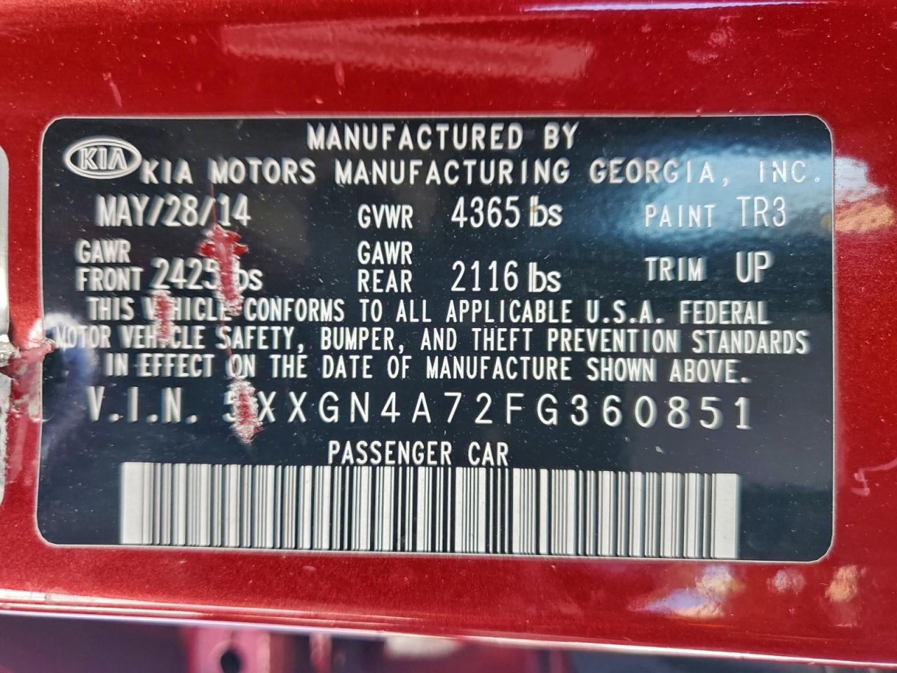 2015 Kia Optima Ex VIN: 5XXGN4A72FG360851 Lot: 97109245