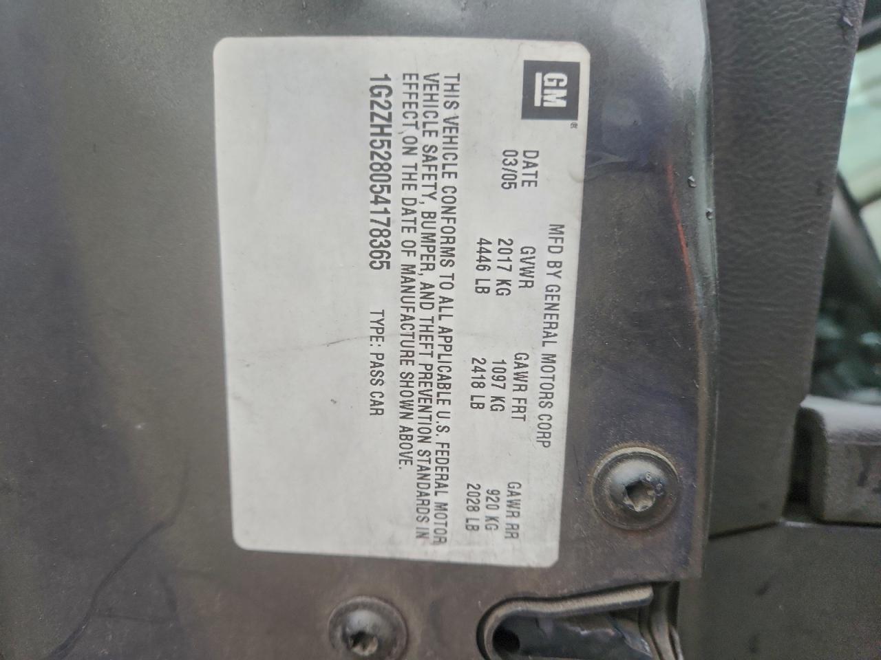 2005 Pontiac G6 Gt VIN: 1G2ZH528054178365 Lot: 95827265