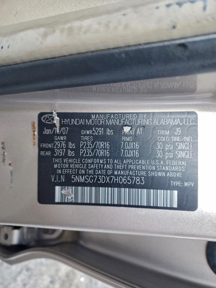 2007 Hyundai Santa Fe Gls VIN: 5NMSG73DX7H065783 Lot: 96943755