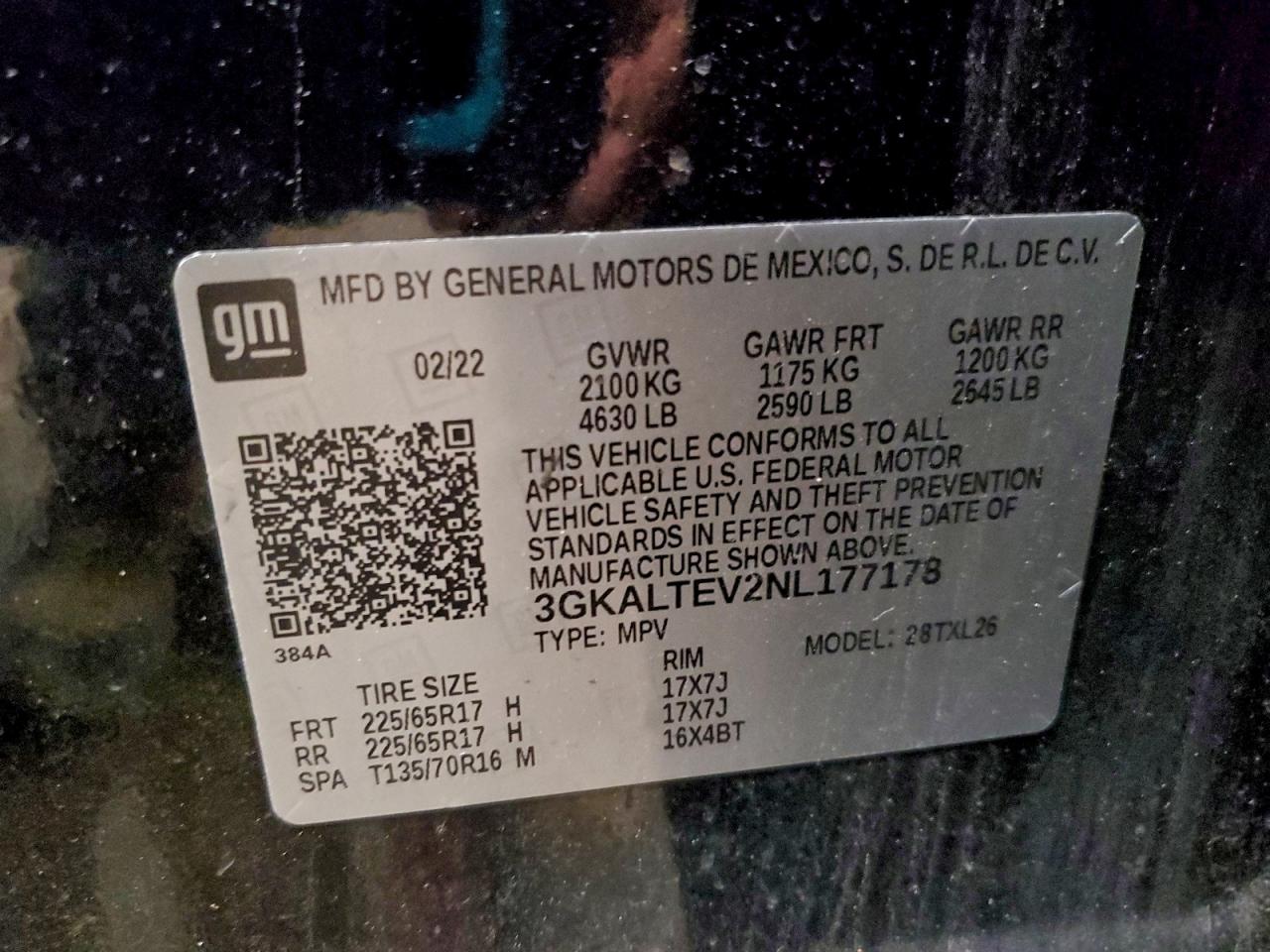 2022 GMC Terrain Sle VIN: 3GKALTEV2NL177178 Lot: 95290565