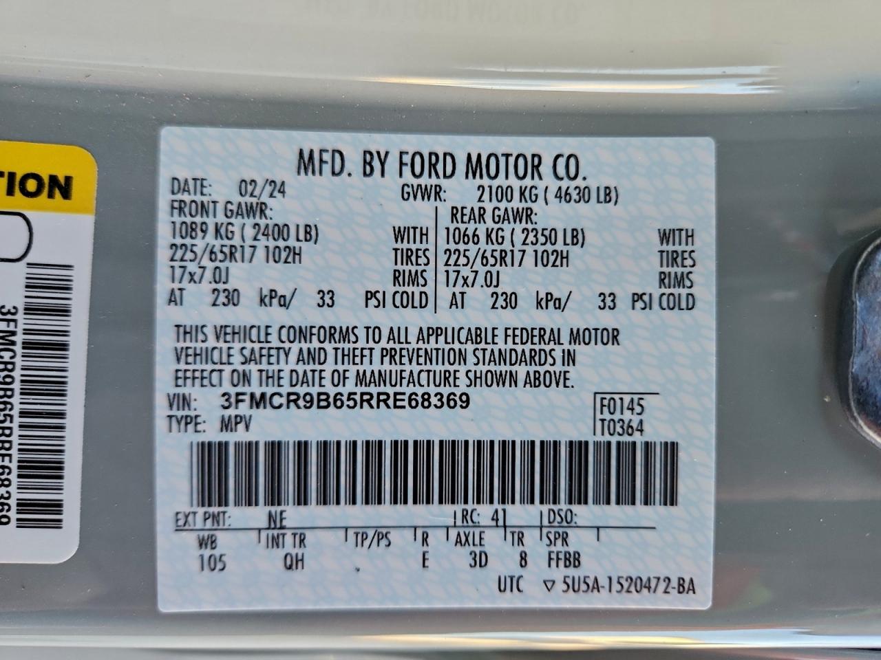 2024 Ford Bronco Sport Big Bend VIN: 3FMCR9B65RRE68369 Lot: 93497245