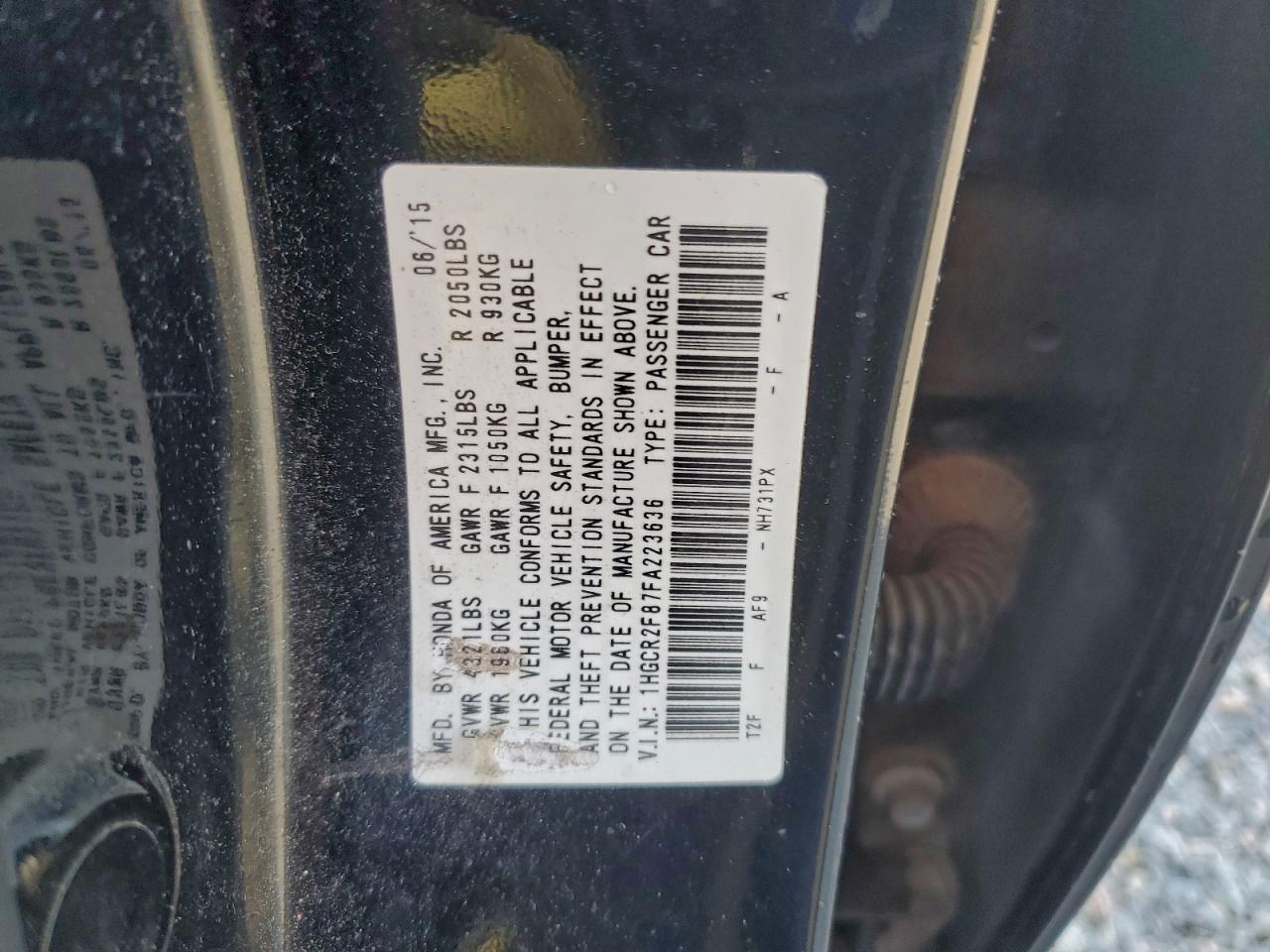 2015 Honda Accord Exl VIN: 1HGCR2F87FA223636 Lot: 94934555