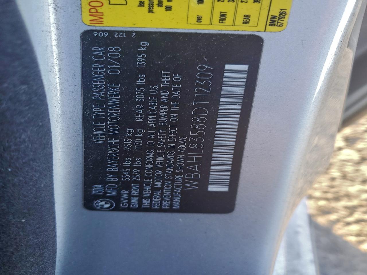 2008 BMW 750 I VIN: WBAHL83588DT12309 Lot: 96907875