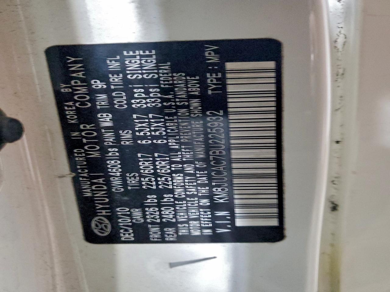 2011 Hyundai Tucson Gls VIN: KM8JUCAC7BU225932 Lot: 94826535