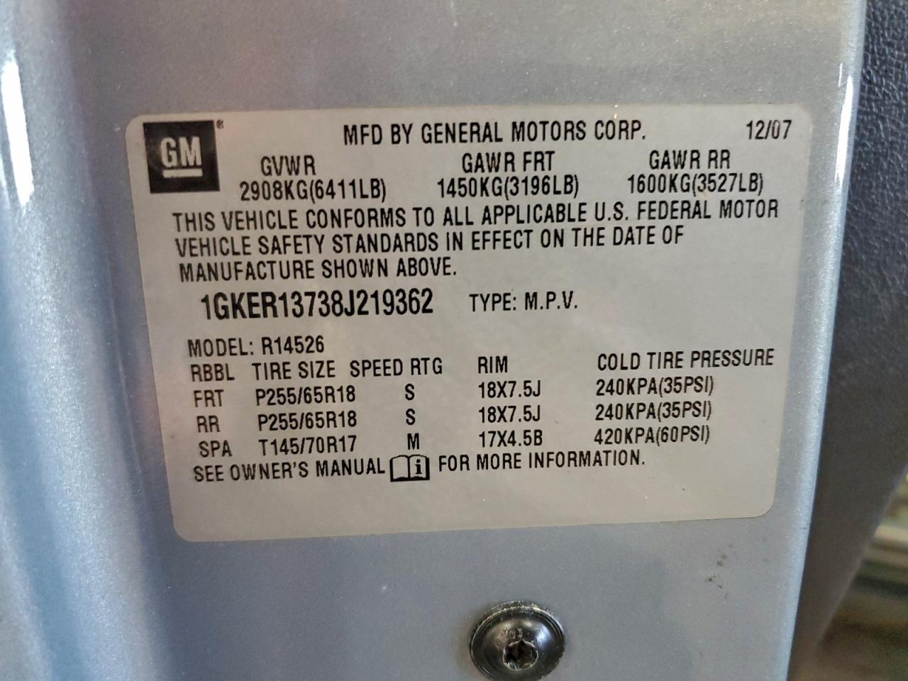 2008 GMC Acadia Sle VIN: 1GKER13738J219362 Lot: 94934975