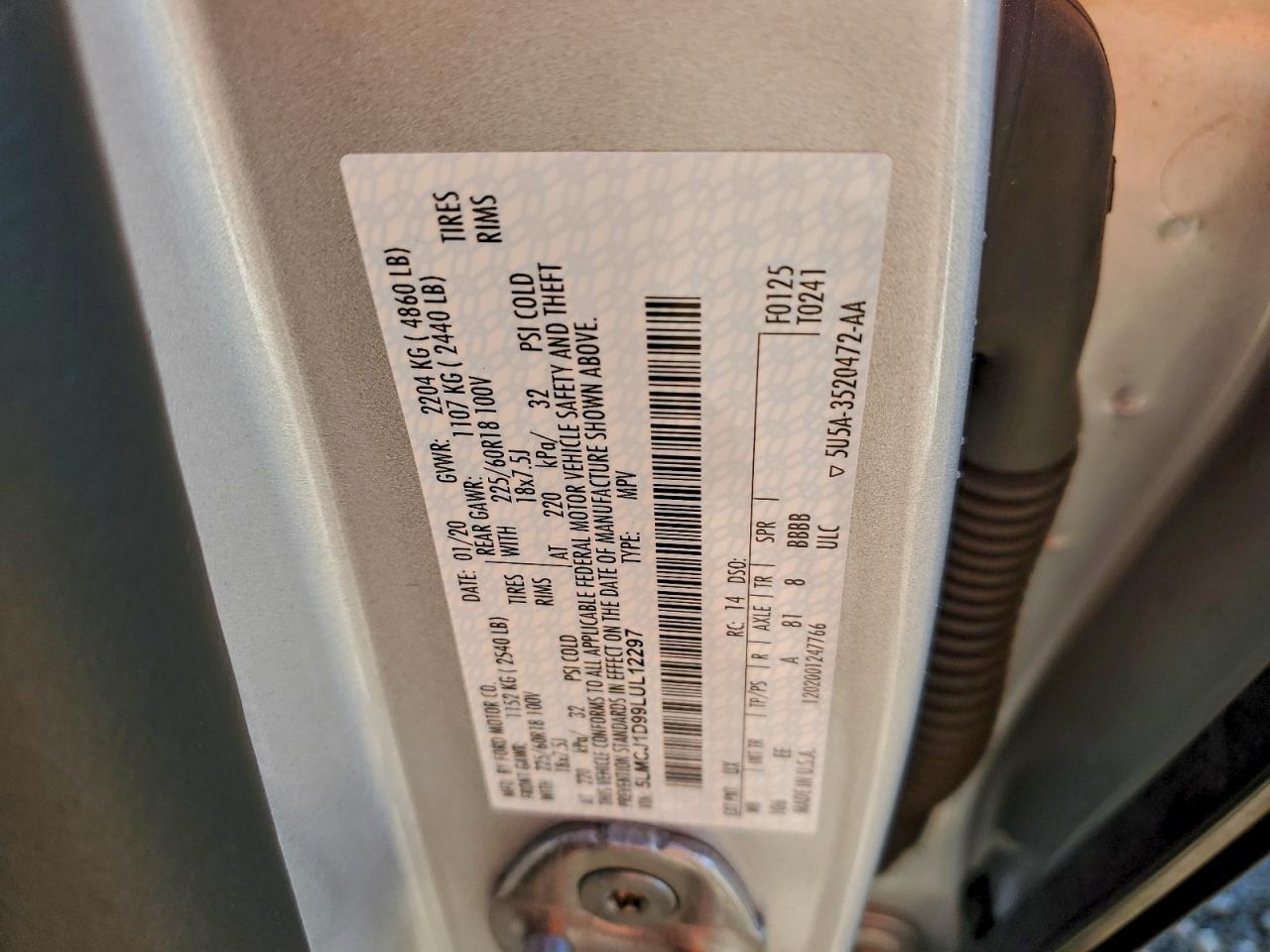 2020 Lincoln Corsair VIN: 5LMCJ1D99LUL12297 Lot: 94282675