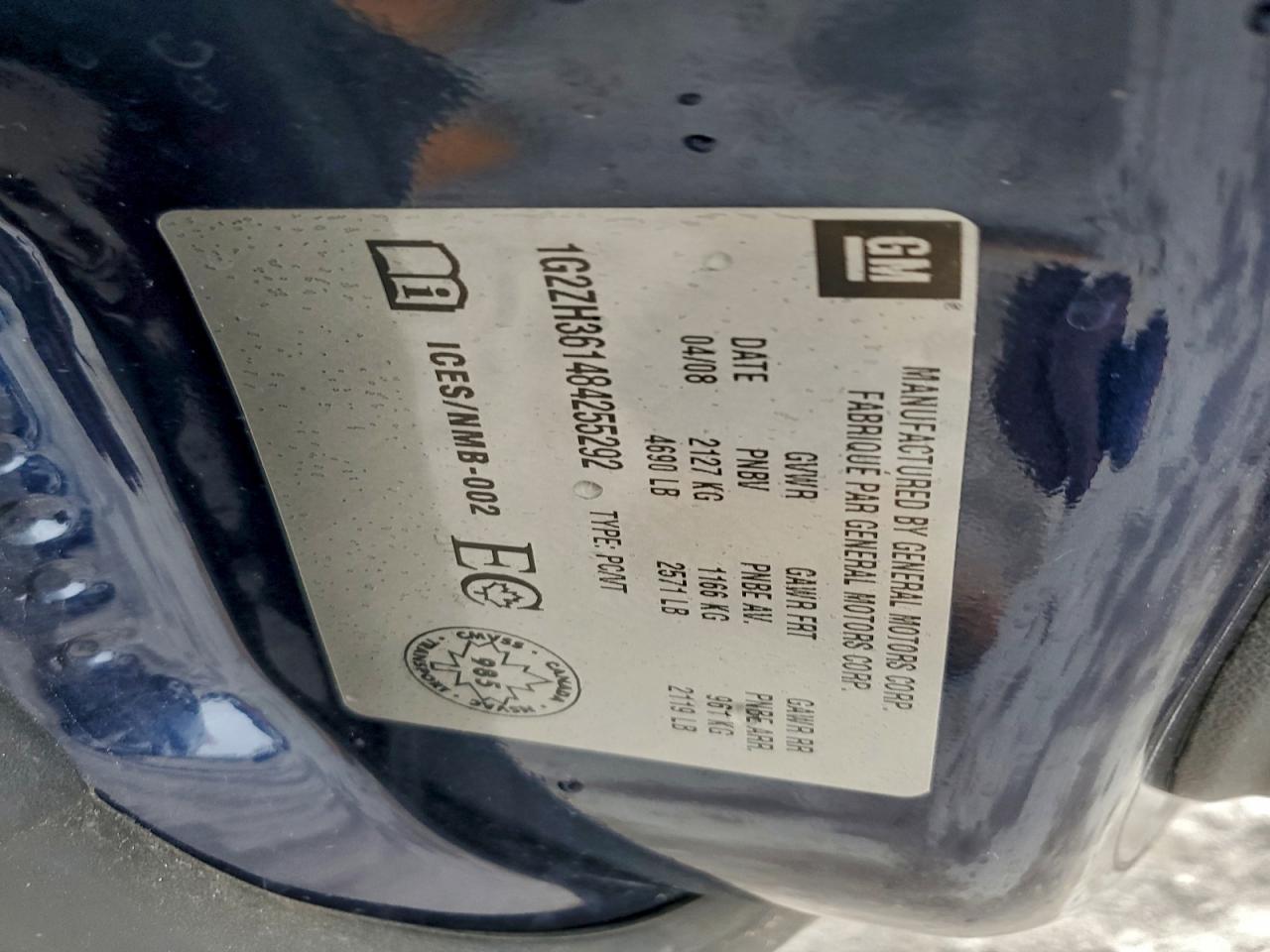 2008 Pontiac G6 Gt VIN: 1G2ZH361484255292 Lot: 95144215