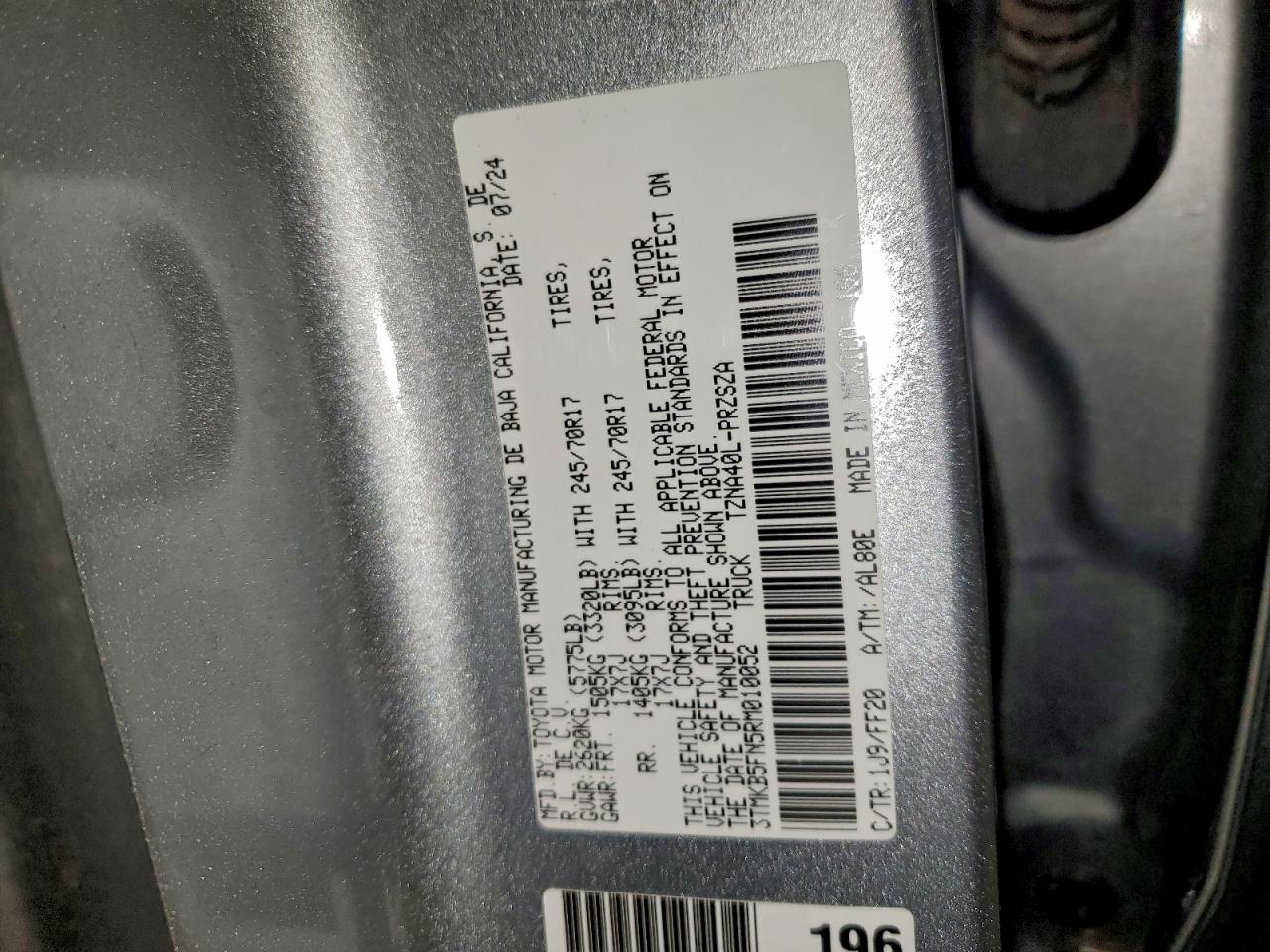 2024 Toyota Tacoma Double Cab VIN: 3TMKB5FN5RM010052 Lot: 94986615