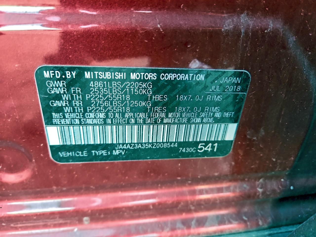 2019 Mitsubishi Outlander Se VIN: JA4AZ3A35KZ008544 Lot: 96607835