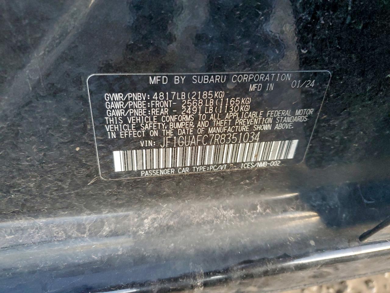 2024 Subaru Impreza Sport VIN: JF1GUAFC7R8351034 Lot: 95321465