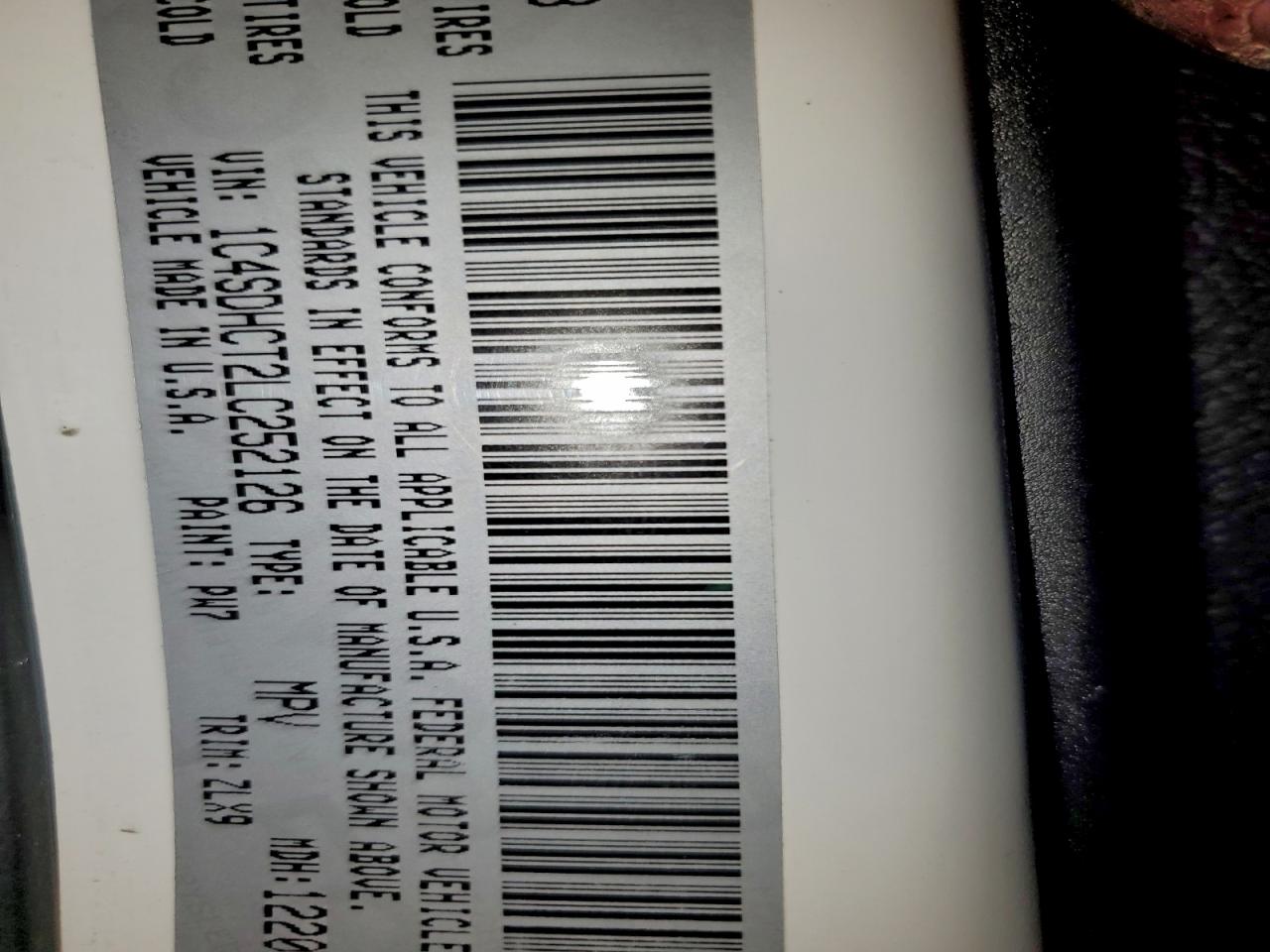 2020 Dodge Durango R/ VIN: 252126 Lot: 95795515