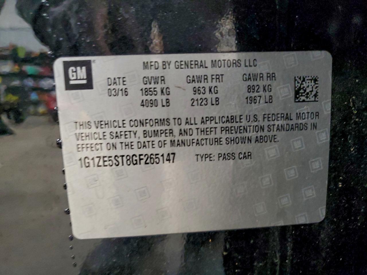 2016 Chevrolet Malibu Lt VIN: 1G1ZE5ST8GF265147 Lot: 95944495