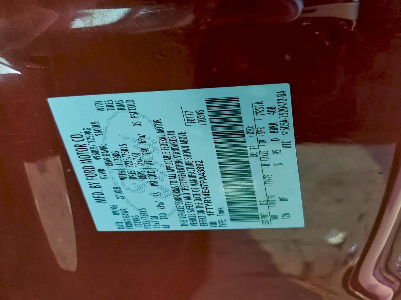 2007 Ford Ranger Super Cab VIN: 1FTYR14E47PA43892 Lot: 92957515