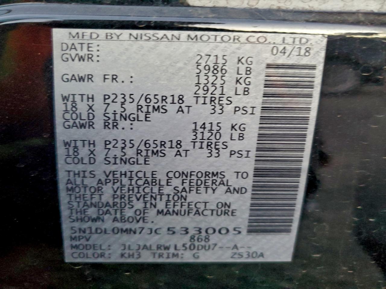 2018 Infiniti Qx60 VIN: 5N1DL0MN7JC533005 Lot: 95118635