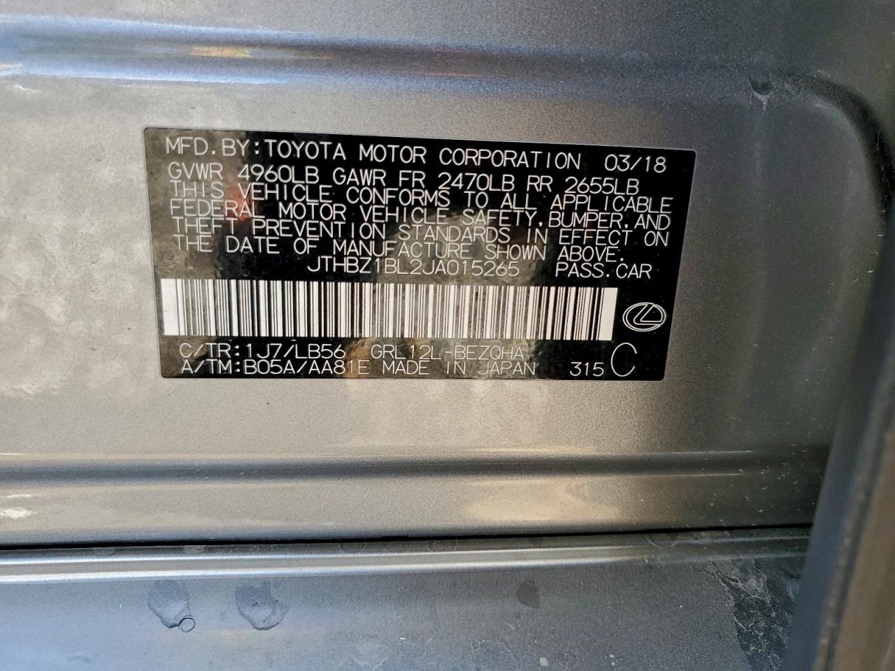 2018 Lexus Gs 350 Base VIN: JTHBZ1BL2JA015265 Lot: 94960425