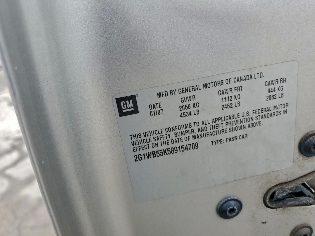 2008 Chevrolet Impala Ls VIN: 2G1WB55K589154709 Lot: 95694105