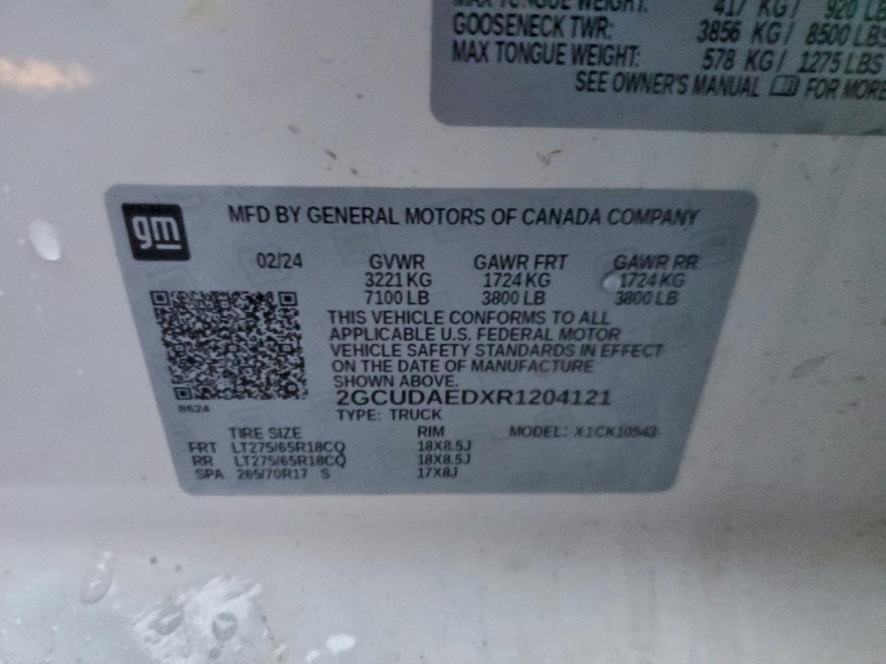 2024 Chevrolet Silverado K1500 VIN: 2GCUDAEDXR1204121 Lot: 94264365