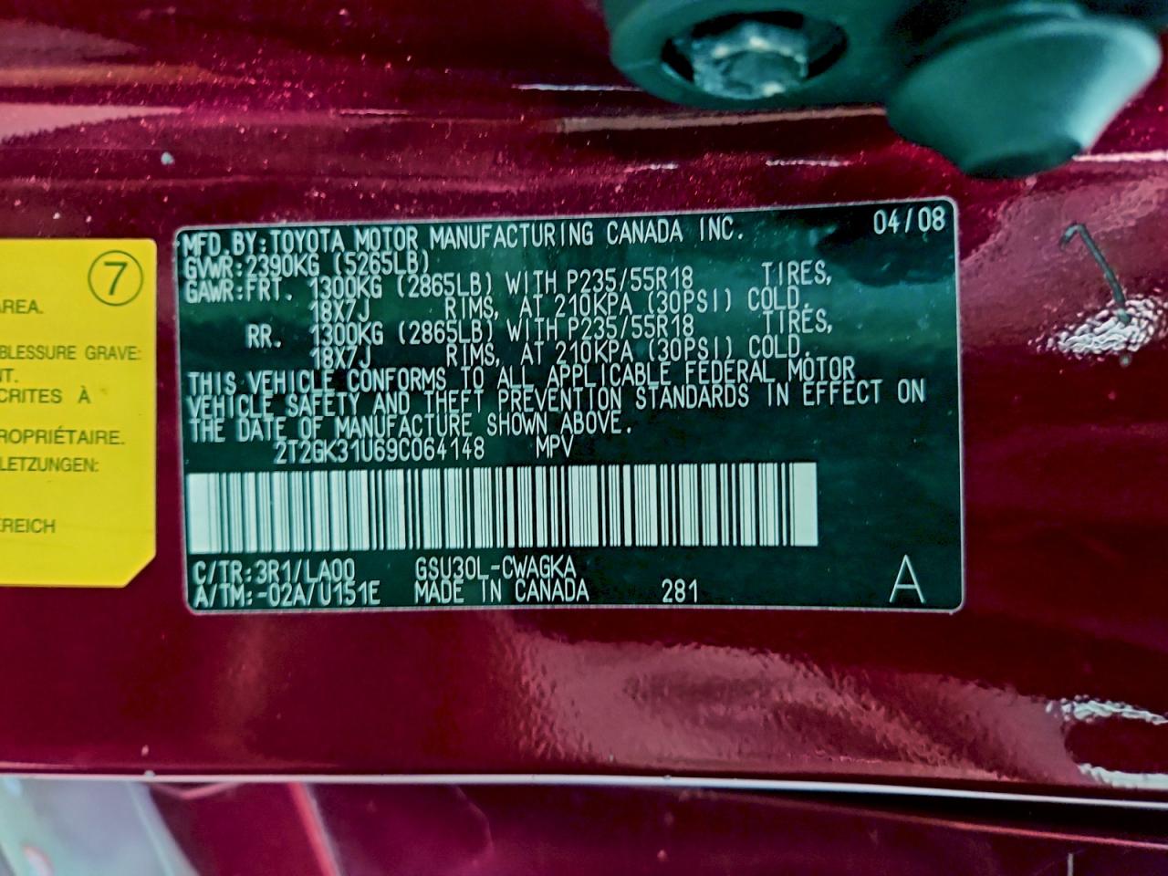 2009 Lexus Rx 350 VIN: 2T2GK31U69C064148 Lot: 97081495