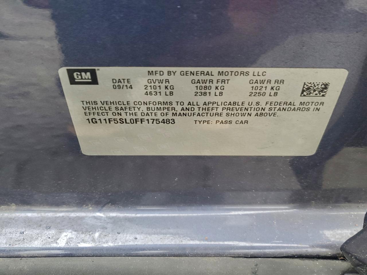 2015 Chevrolet Malibu Ltz VIN: 1G11F5SL0FF175483 Lot: 95740135