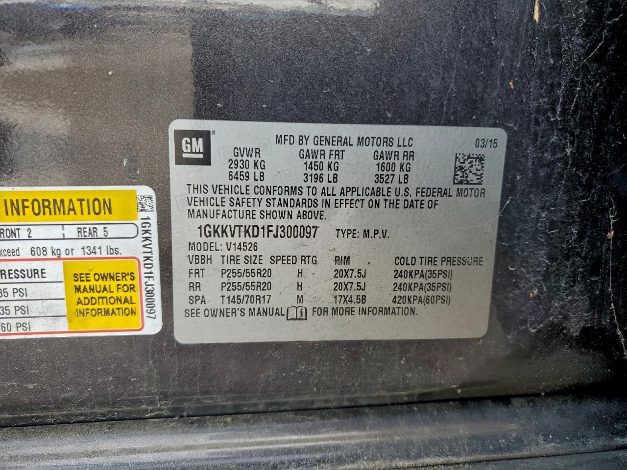 2015 GMC Acadia Denali VIN: 1GKKVTKD1FJ300097 Lot: 97304405