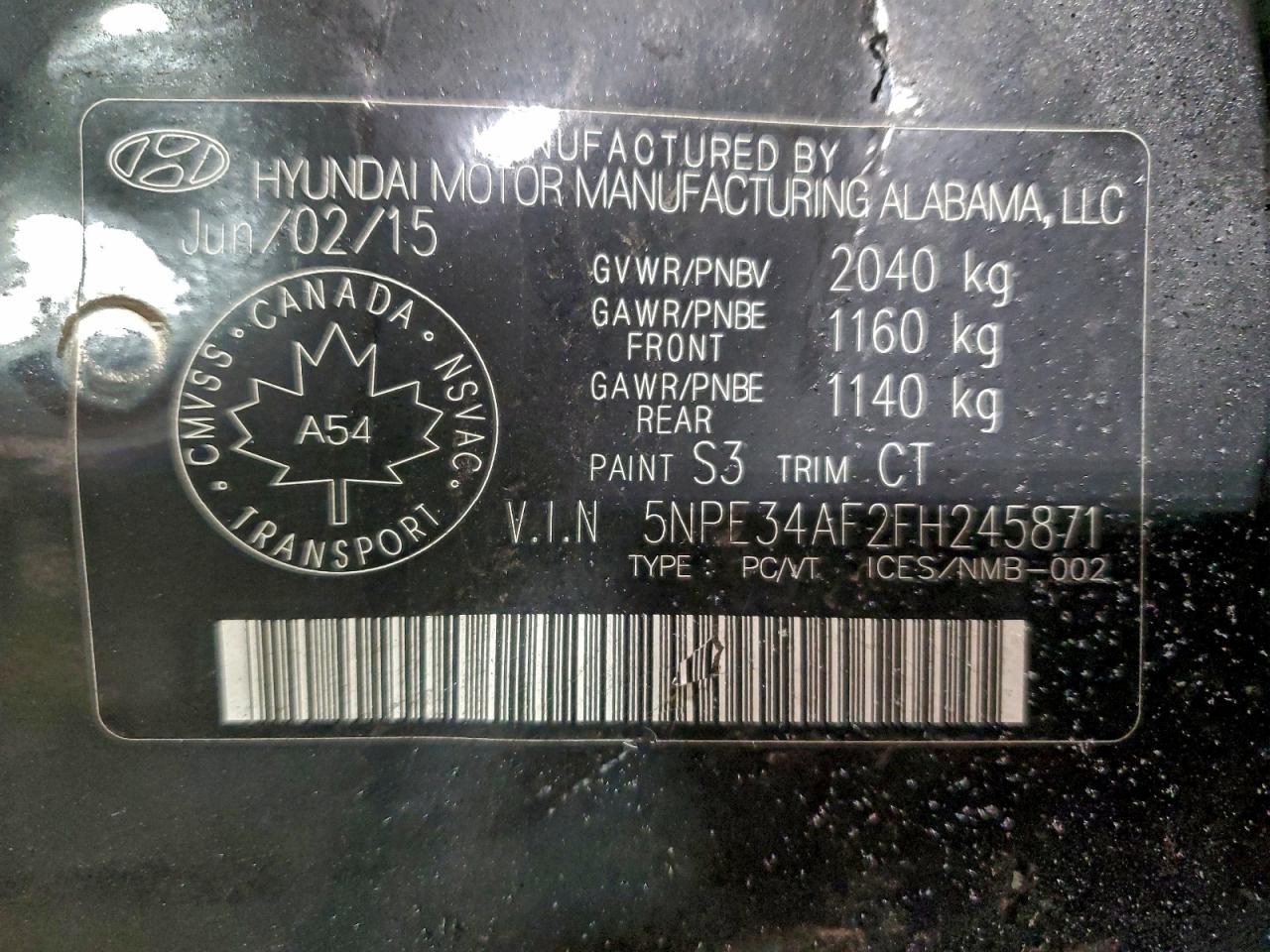 2015 Hyundai Sonata Sport VIN: 5NPE34AF2FH245871 Lot: 95315135