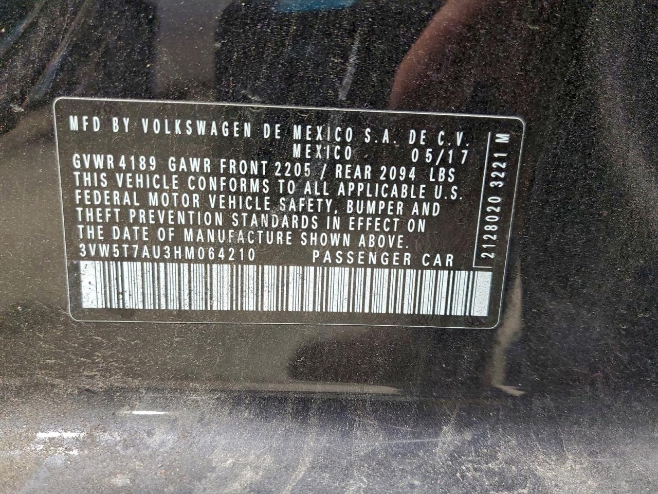 2017 Volkswagen Gti S VIN: 3VW5T7AU3HM064210 Lot: 94880475