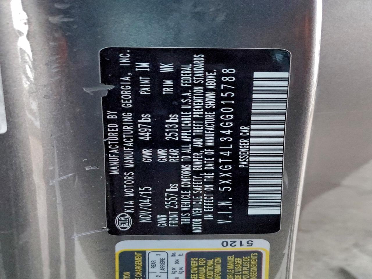 2016 Kia Optima Lx VIN: 5XXGT4L34GG015788 Lot: 95099665