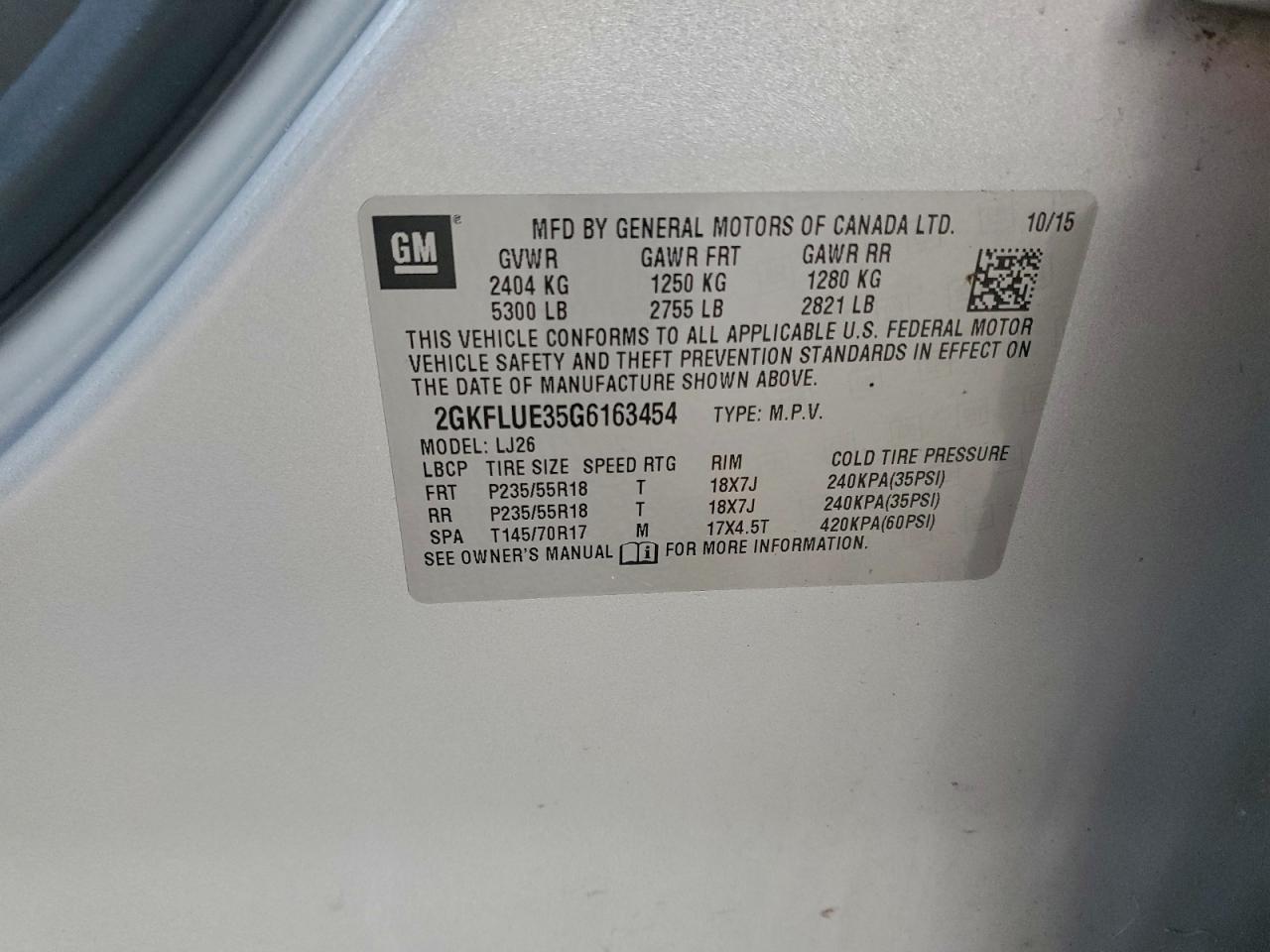 2016 GMC Terrain Slt VIN: 2GKFLUE35G6163454 Lot: 95483905