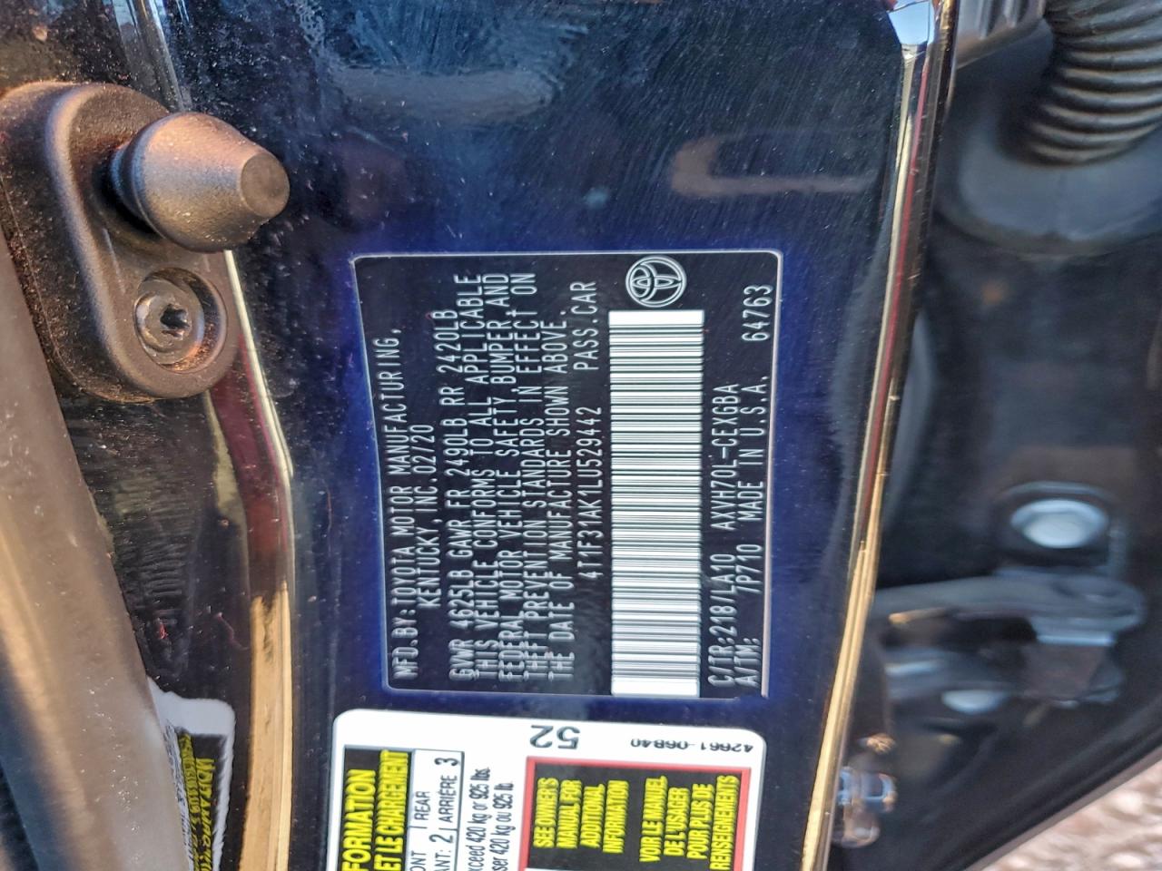 2020 Toyota Camry Xle VIN: 4T1F31AK1LU529442 Lot: 94378435