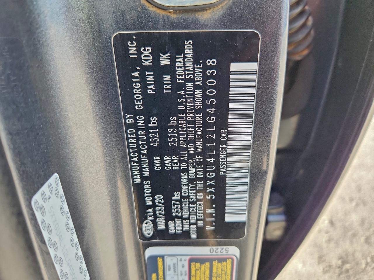 2020 Kia Optima Ex VIN: 5XXGU4L12LG450038 Lot: 96504305