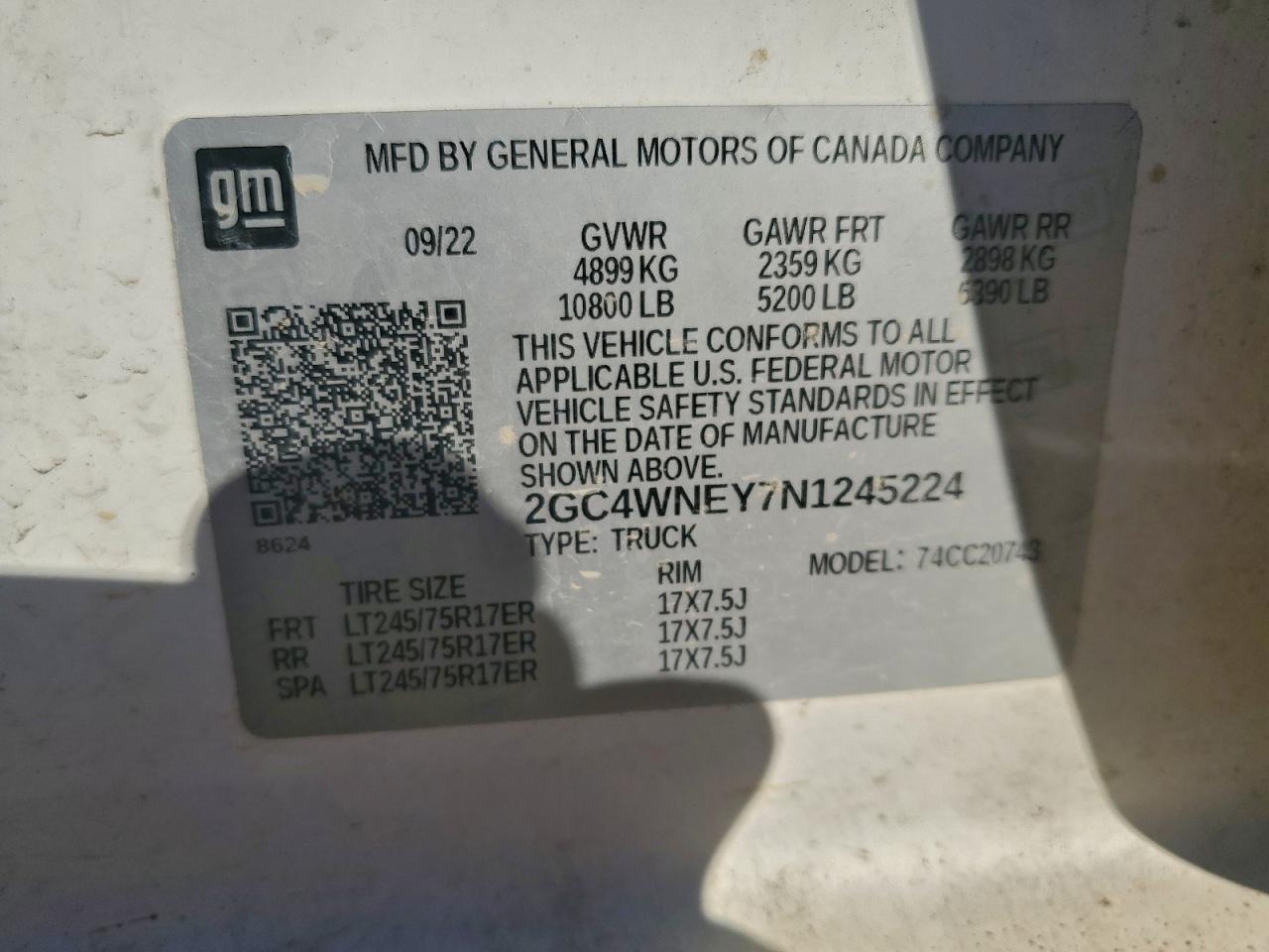 2022 Chevrolet Silverado C2500 Heavy Duty Lt VIN: 2GC4WNEY7N1245224 Lot: 95783155