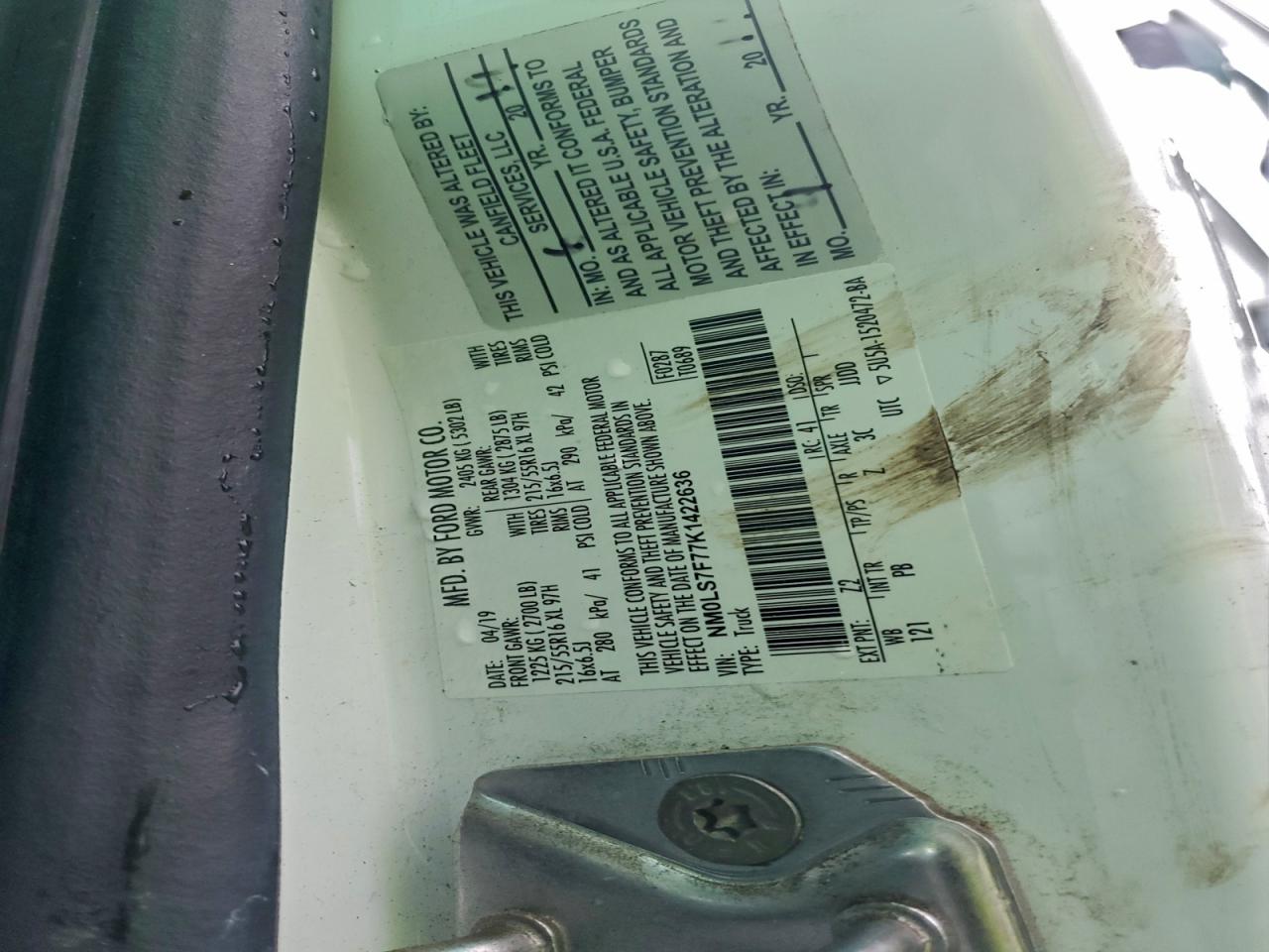 2019 Ford Transit Connect Delivery Van VIN: NM0LS7F77K1422636 Lot: 95200695