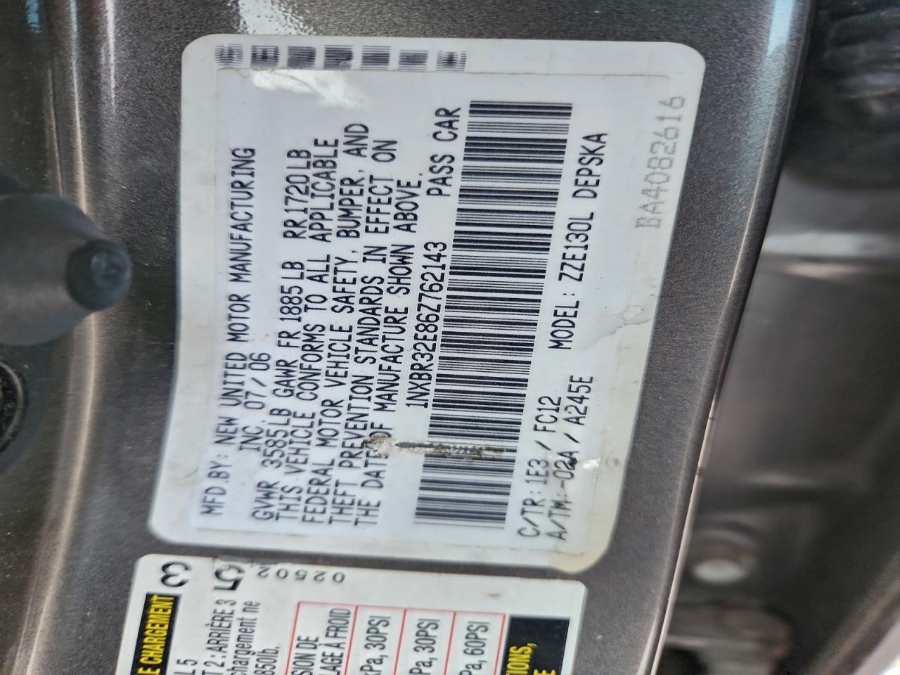 2006 Toyota Corolla Ce VIN: 1NXBR32E86Z762143 Lot: 96573265