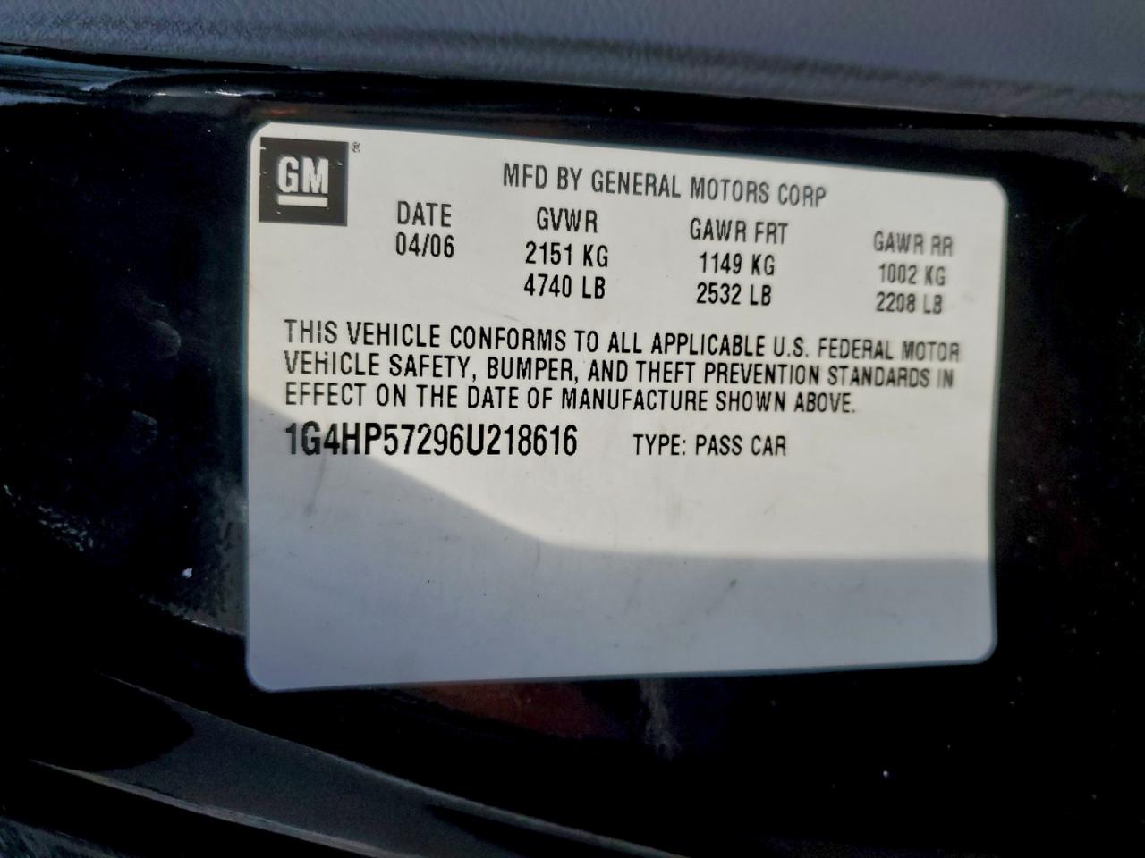 2006 Buick Lucerne Cx VIN: 1G4HP57296U218616 Lot: 94944165