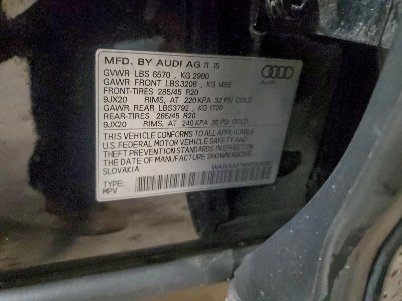 2017 Audi Q7 Prestige VIN: WA1VAAF74HD004287 Lot: 95653415