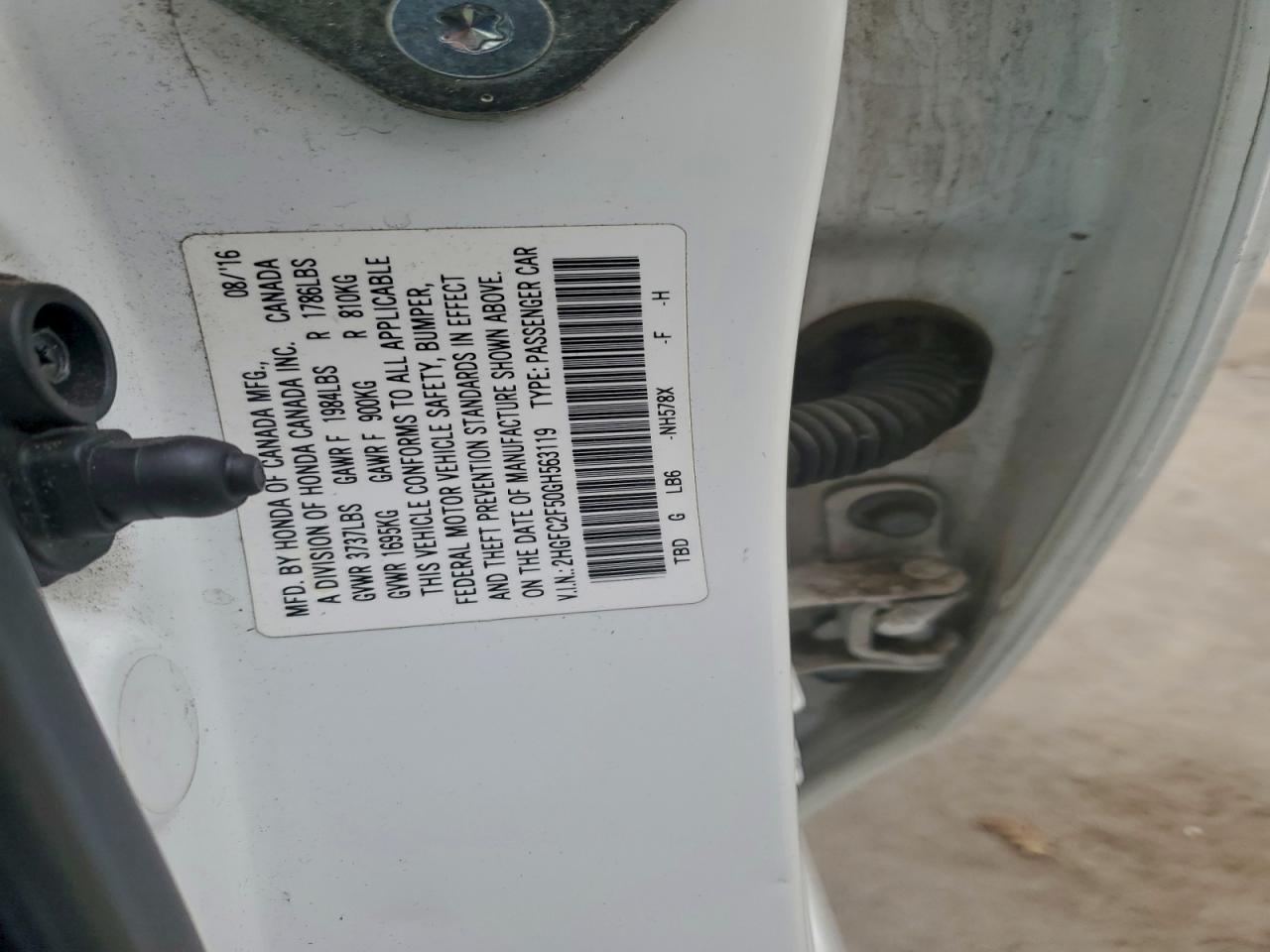 2016 Honda Civic Lx VIN: 2HGFC2F50GH563119 Lot: 95118195