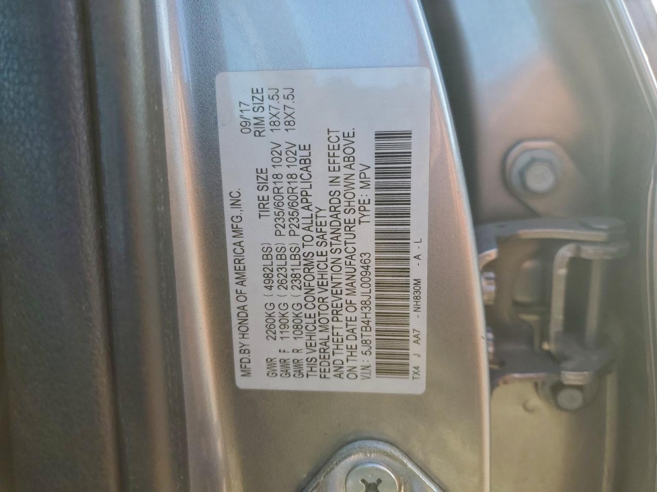 2018 Acura Rdx VIN: 5J8TB4H38JL009463 Lot: 94044855