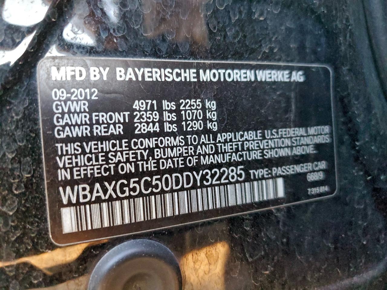 2013 BMW 528 I VIN: WBAXG5C50DDY32285 Lot: 97033595