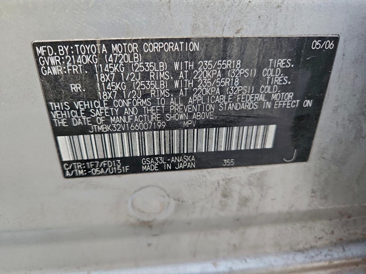 2006 Toyota Rav4 Sport VIN: JTMBK32V166007199 Lot: 96800025