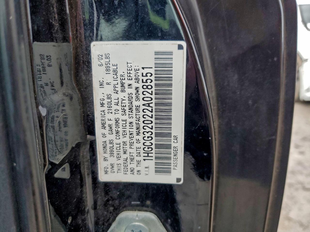 2002 Honda Accord Se VIN: 1HGCG32022A028551 Lot: 94967555