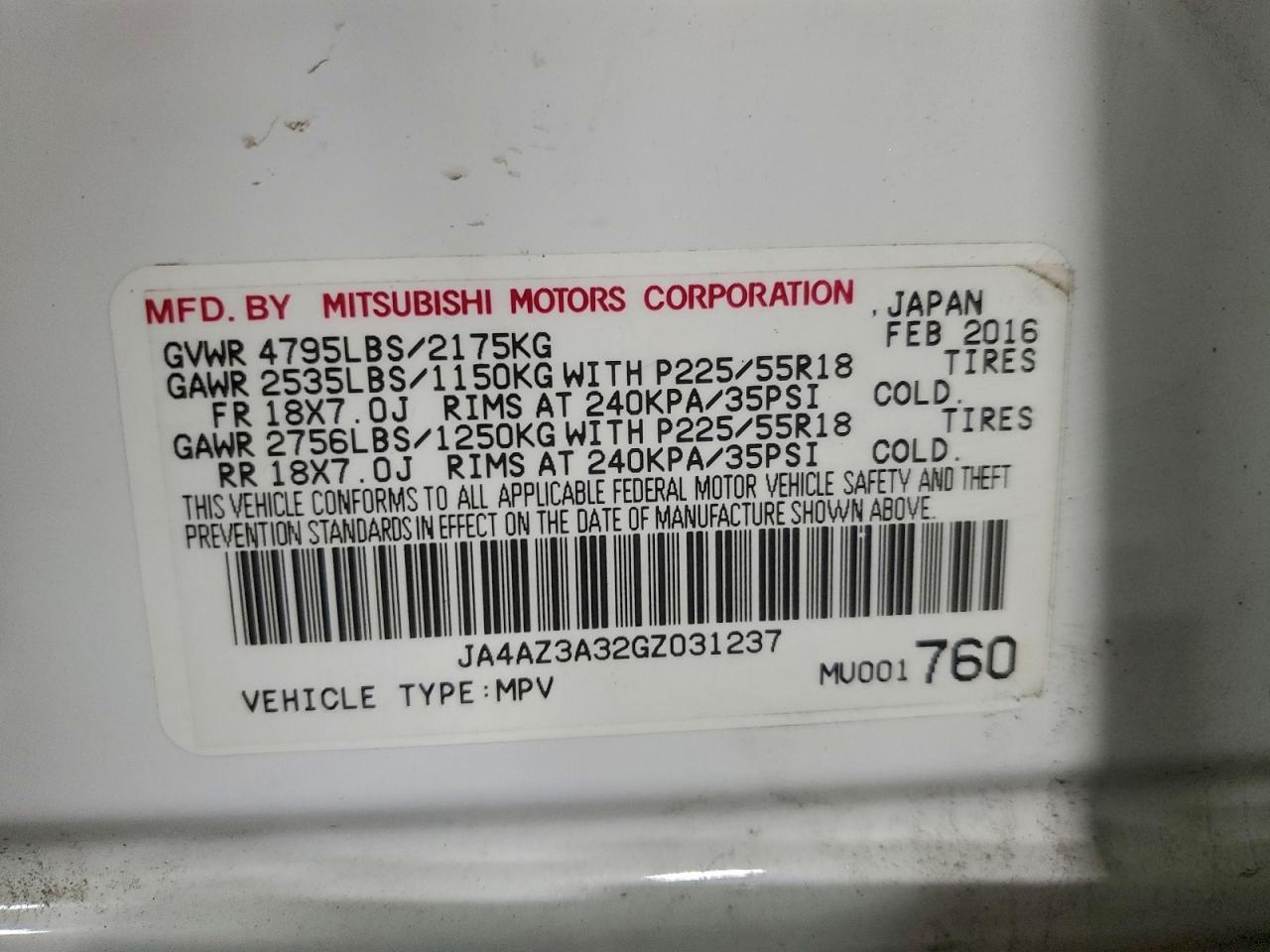 2016 Mitsubishi Outlander Se VIN: JA4AZ3A32GZ031237 Lot: 96259525