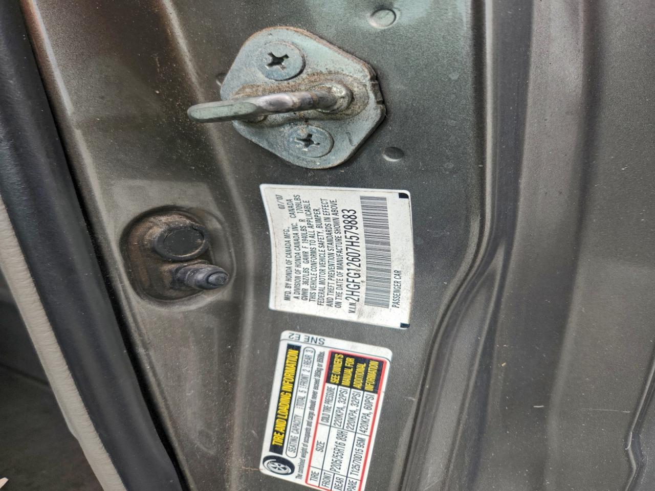 2007 Honda Civic Lx VIN: 2HGFG12607H579883 Lot: 95318615