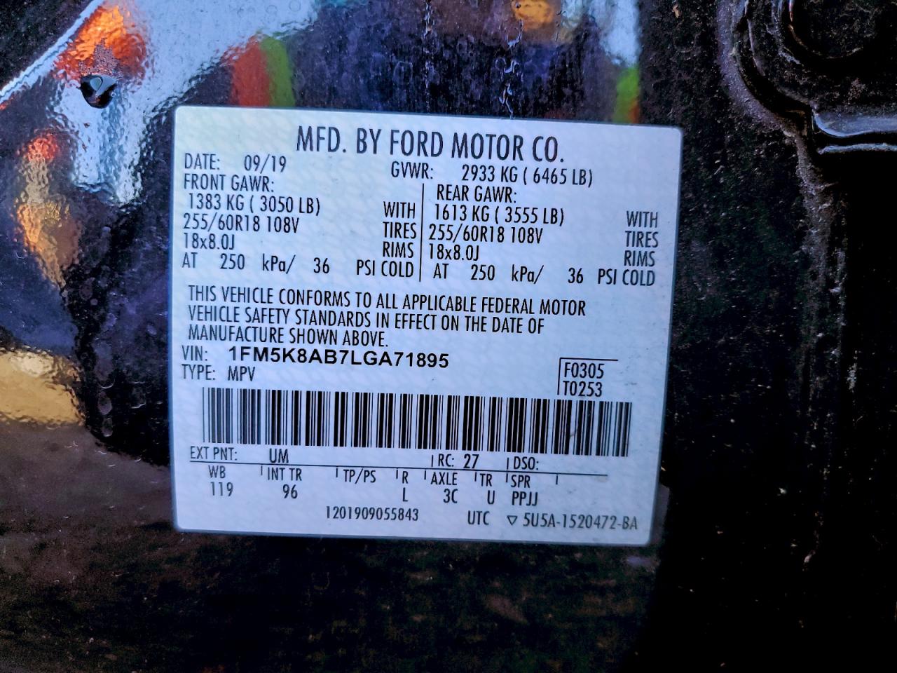 2020 Ford Explorer Police Interceptor VIN: 1FM5K8AB7LGA71895 Lot: 95179235