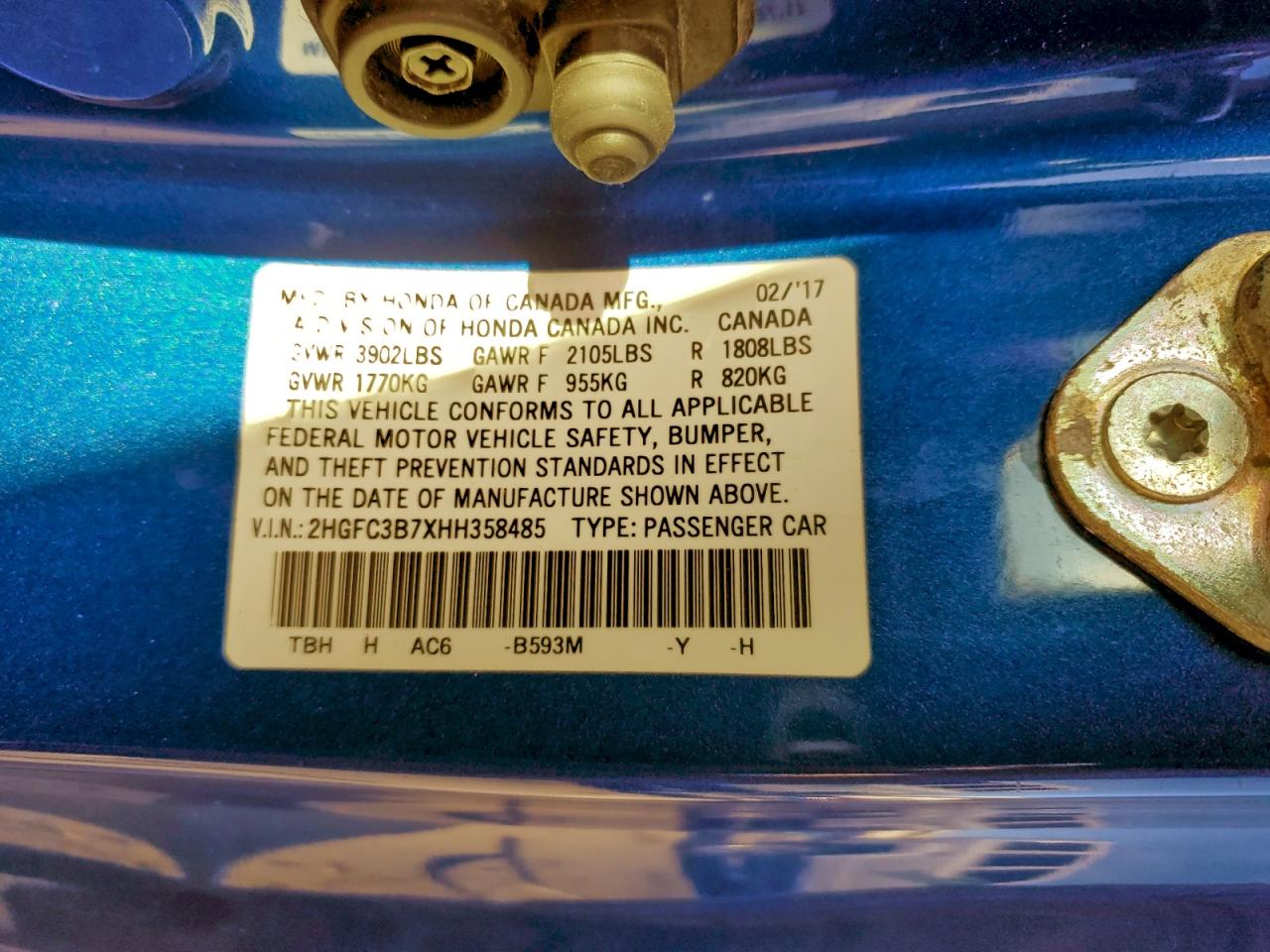 2017 Honda Civic Exl VIN: 2HGFC3B7XHH358485 Lot: 97998815