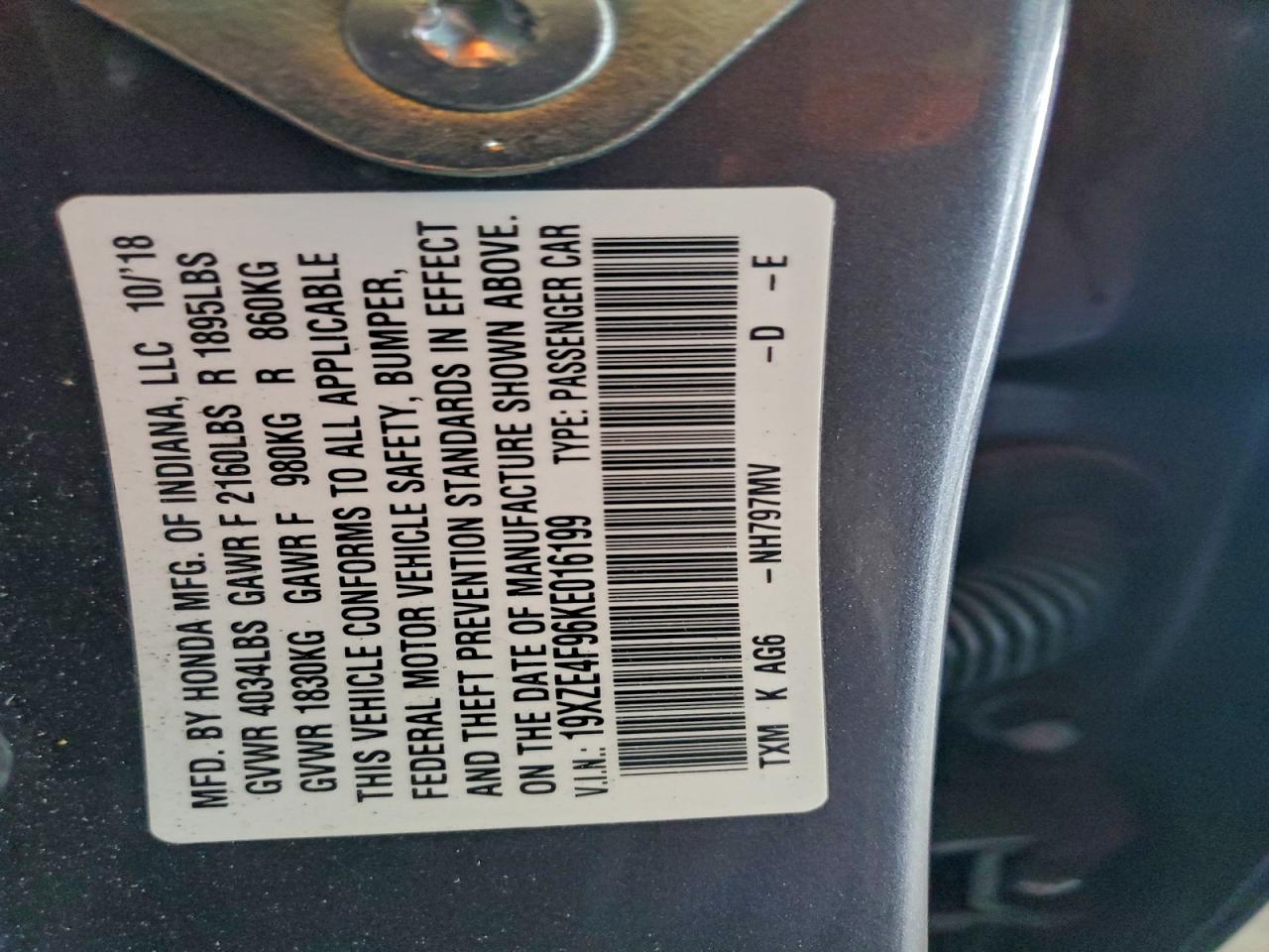 2019 Honda Insight Touring VIN: 19XZE4F96KE016199 Lot: 94681165