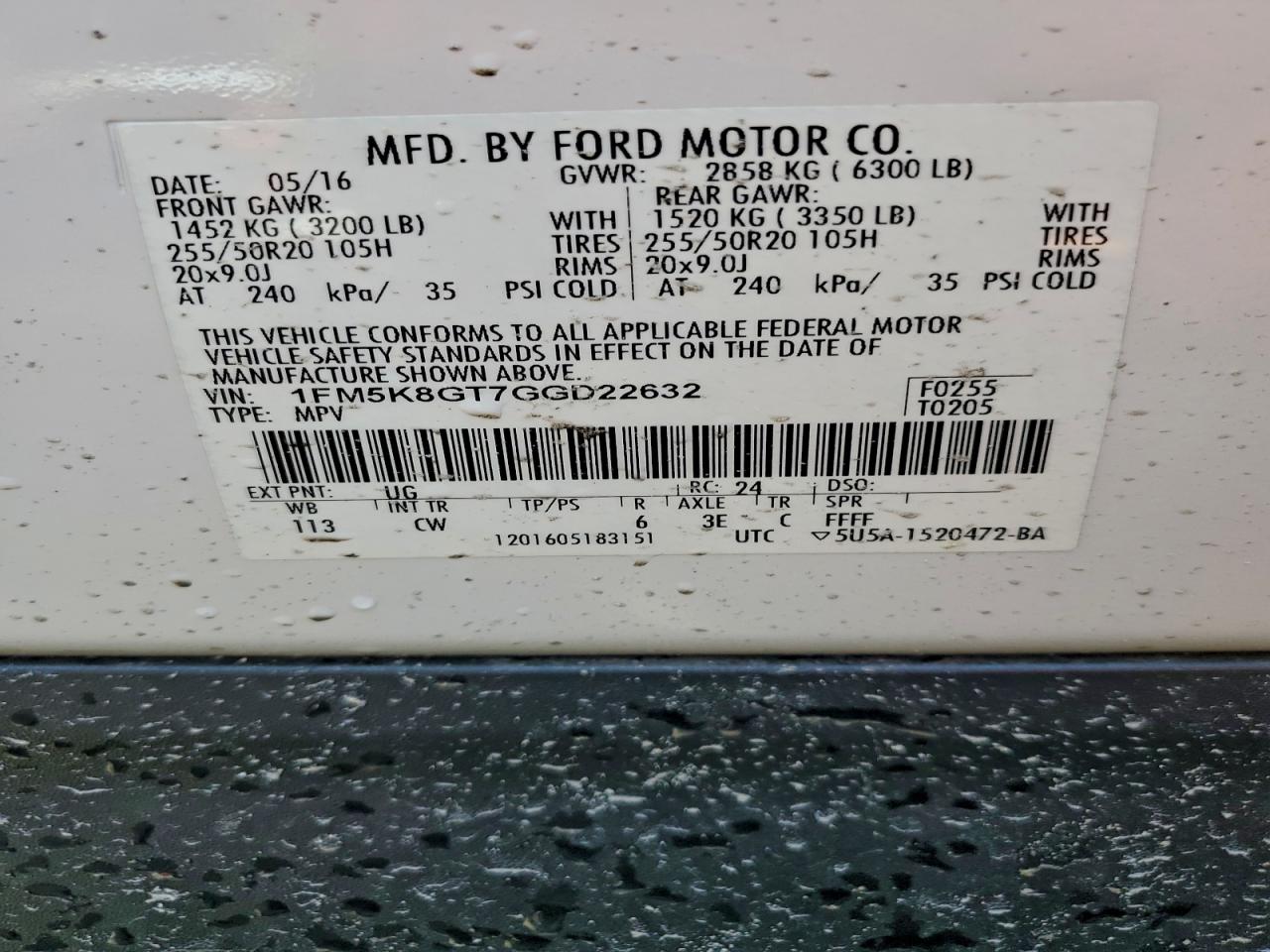 2016 Ford Explorer Sport VIN: 1FM5K8GT7GGD22632 Lot: 95212775