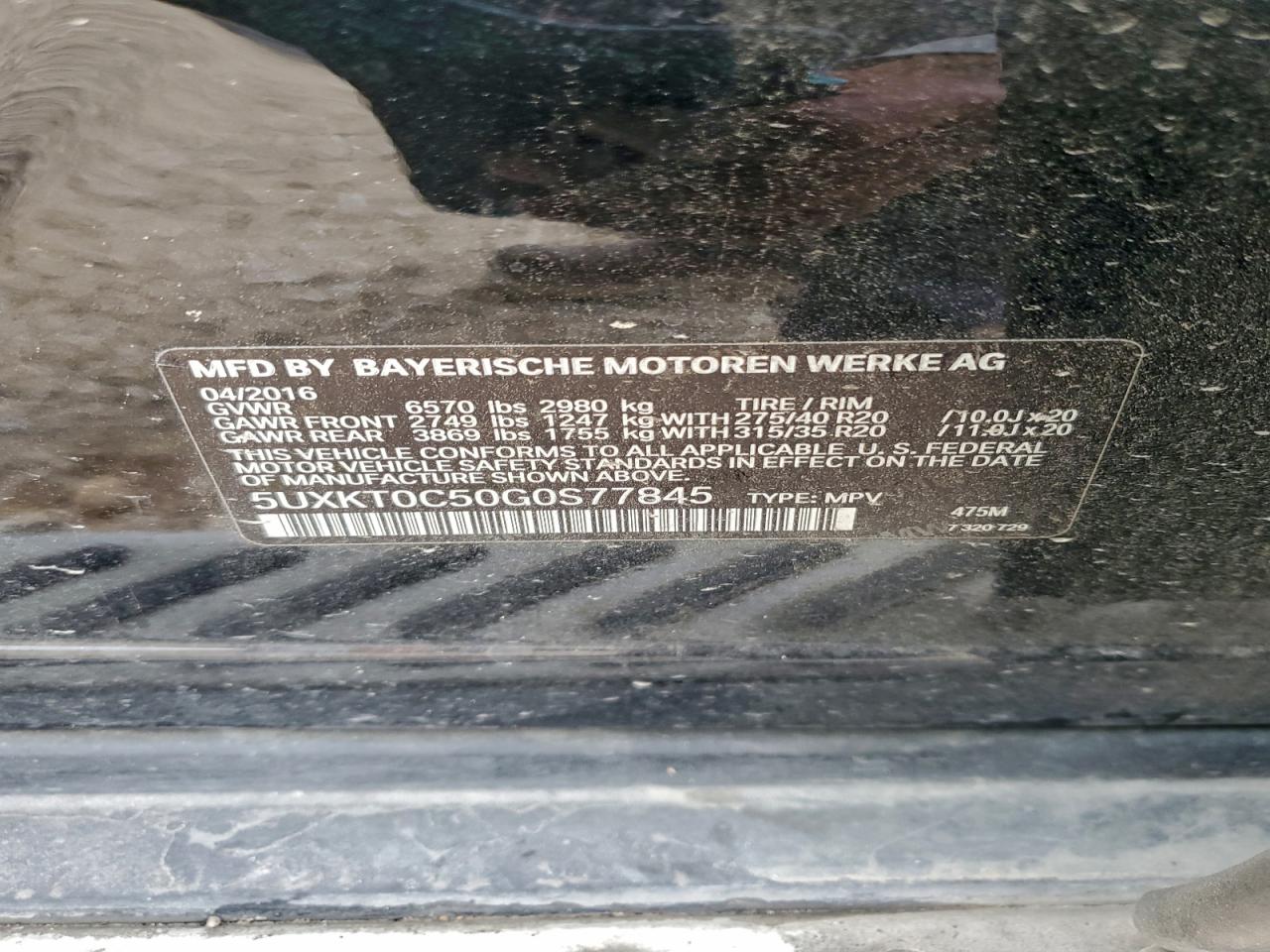 2016 BMW X5 Xdr40E VIN: 5UXKT0C50G0S77845 Lot: 95737725
