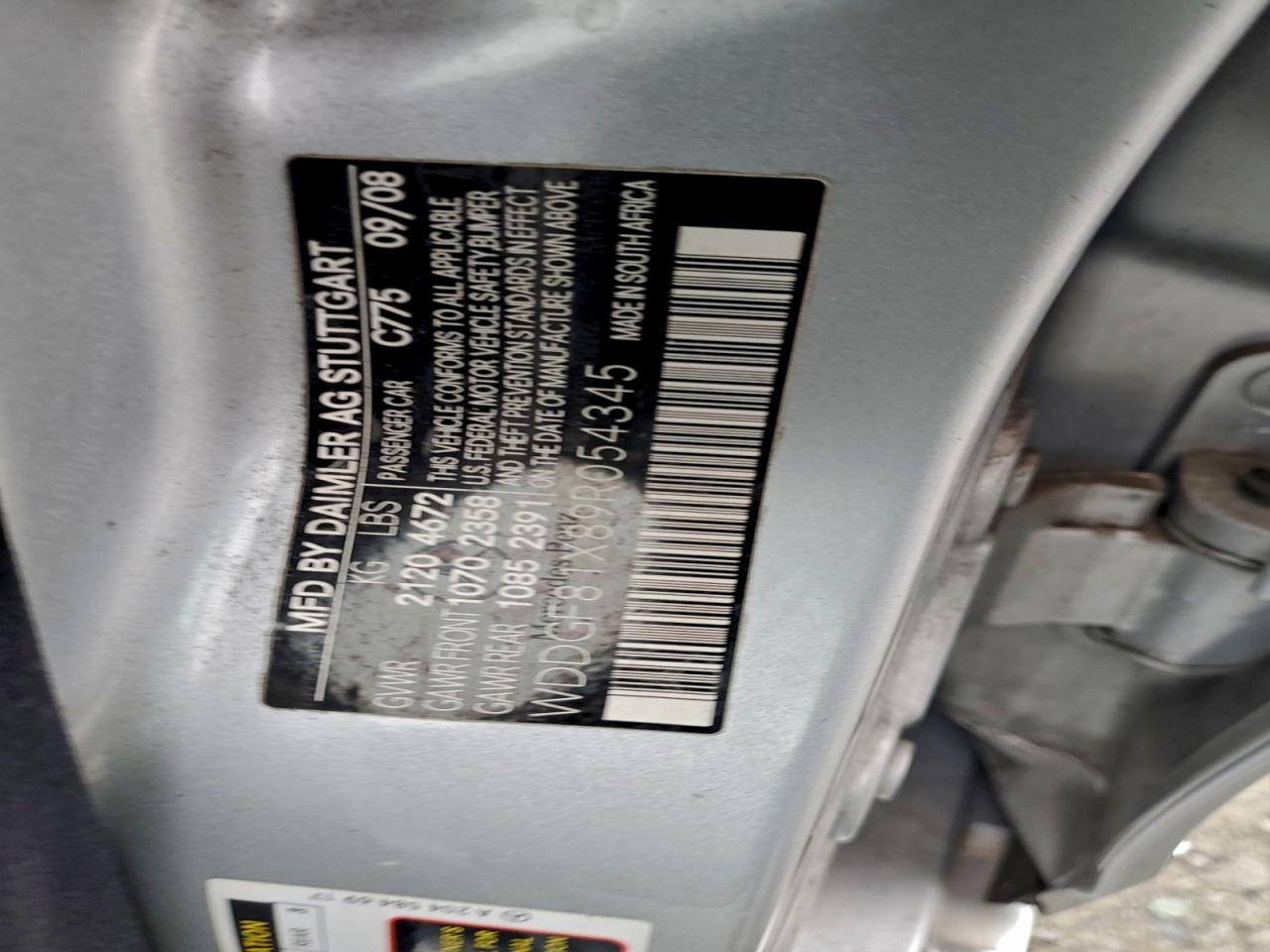 2009 Mercedes-Benz C 300 4Matic VIN: WDDGF81X89R054345 Lot: 95954995