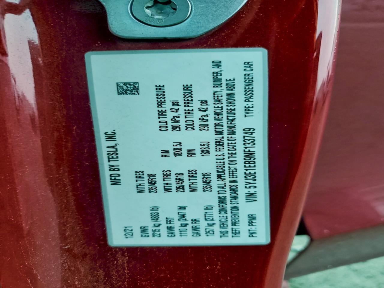 2022 Tesla Model 3 VIN: 5YJ3E1EB9NF133749 Lot: 96002905