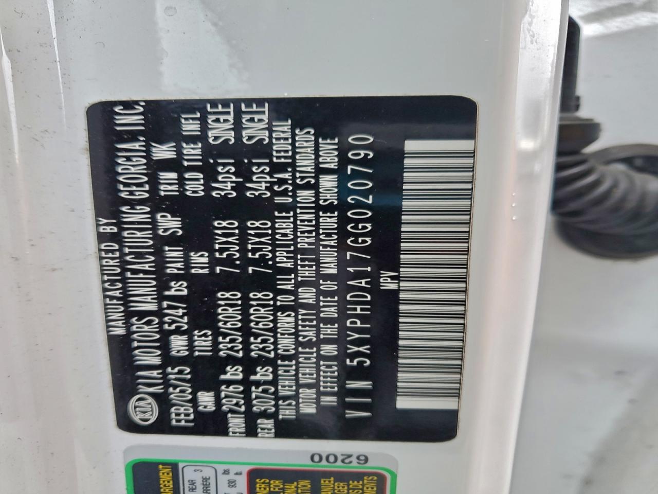 2016 Kia Sorento Ex VIN: 5XYPHDA17GG020790 Lot: 85756015